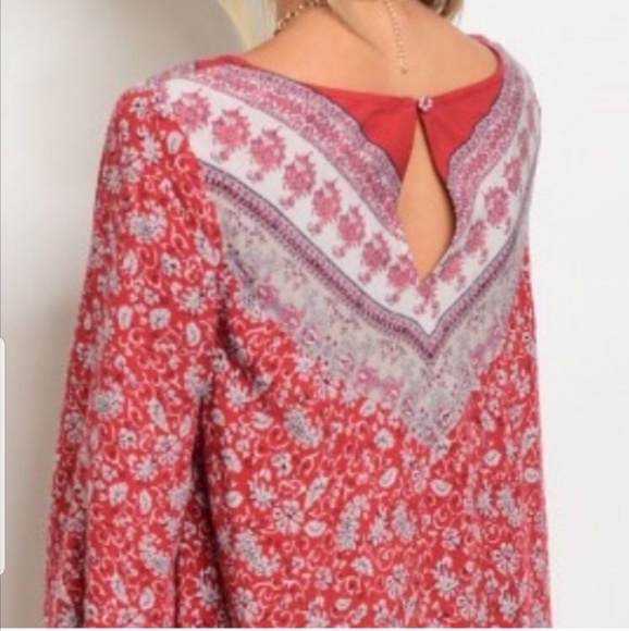 🛍 Red & Grey Tunic Dress - Picture 2 of 3